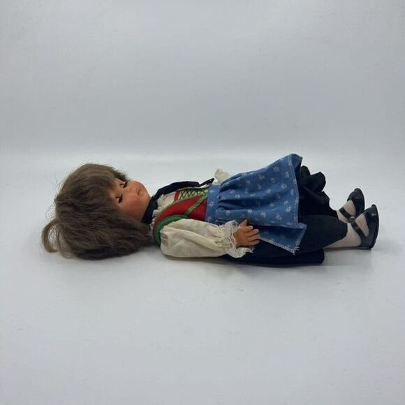 Vintage Doll Ethnic Dress Blue Green Red Lace Trims Sleepy Eyes 11" - Picture 16 of 16